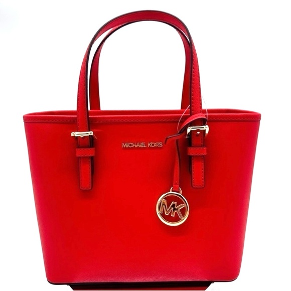 Michael Kors Handbags - Michael Kors Jet Set Travel Extra-Small Top Zip Tote Bag Red/Gold (NWT)